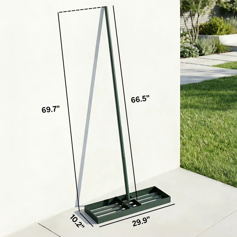 Outdoor Heavy Duty Garden Leveling Rake 29.9 Inch Wide Head Rustproof Powder Coated Metal Detachable 66.5 Inch Long Handle Lawn Soil Sand Flatting Tool