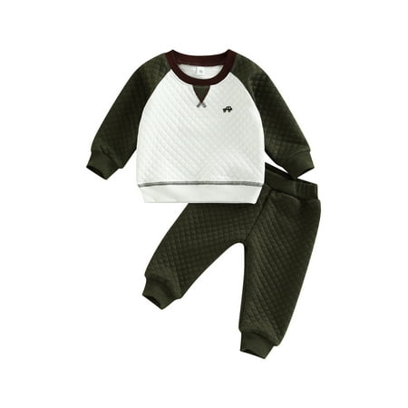 

Diconna Toddler Baby Boys Clothing Set Contrast Color Sweatshirt with Elastic Waist Sweatpants Fall Outfit Army Green 12-18 Months