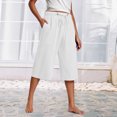 thumbnail image 2 of Kaemgyyd Womens Plus Size Capris Lounge Drawstring Cotton Linen Bermuda Shorts Flowy Wide Leg Beach Vaction Cropped Trousers, 2 of 6