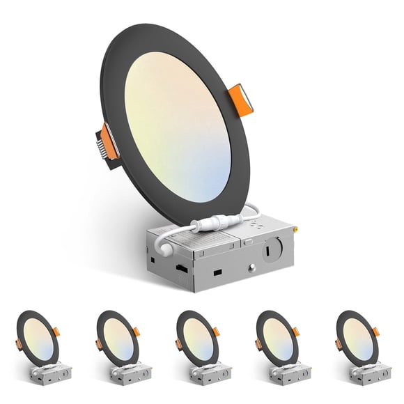 Amico 6 Pack 6 Pouces 5CCT Lumière de Plafond Encastrée ultra-Mince LED avec Boîte de Jonction, 2700K/3000K/3500K/4000K/5000K Sélectionnable, 12W E