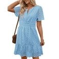thumbnail image 3 of UVN Women Dress Summer Short Sleeve V Neck Dress Ladies Caual A Line Hollow Out Lace Beach Dresses, 3 of 8