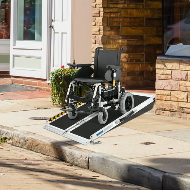 Portable Aluminum Wheelchair Ramp – Non-Slip Surface, Transition Plate, Reflective Strips, 600 lbs Capacity – Perfect for Home Steps, Doorways, Curbs – Accessibility Solution – Size: 4ft