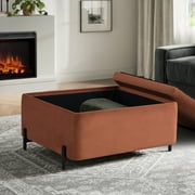Studio Living Kingston Modern Large Storage Ottoman, Rust Velvet Fabric