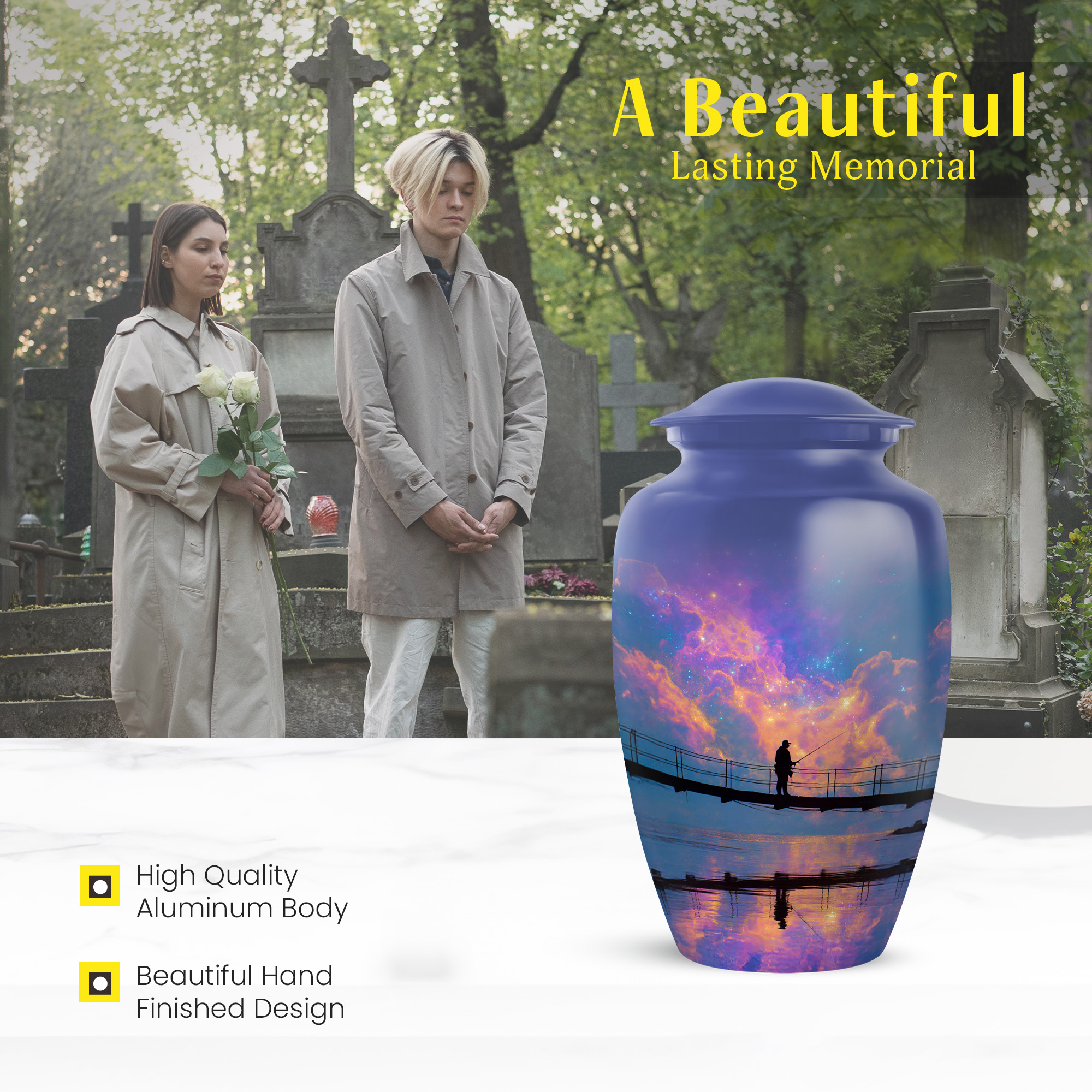 MUKTIVE Fishing Urn Human Ash, Adult Female 10 Inch Large Ash Holder, River Keepsake 3 Inch Cremation Urns for Human Ashes, Purple Funeral Urns for Ashes Adult Male (1 Large, 4 Keepsake)