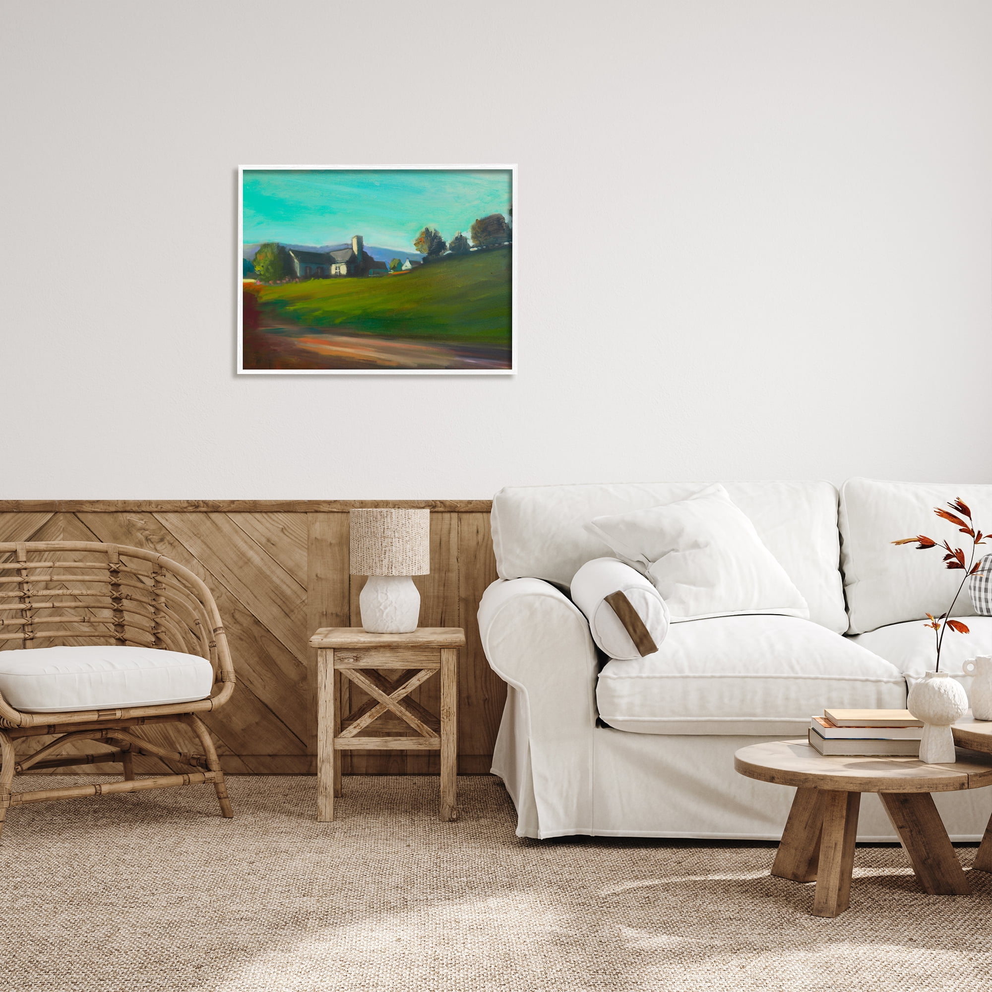 Stupell Industries Rural House Landscape Nature Painting White Framed Art Print Wall Art, 30 x 24