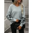 thumbnail image 5 of Women Knit Sweater Long Sleeve Crew Neck Abstract Lines Loose Pullover Warm Sweater for Fall Winter, 5 of 10
