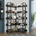 thumbnail image 2 of PAKASEPT 70.9” Corner Bookshelf, 5-Tier Industrial Bookcase with Metal Frame for Open Storage, Corner Display Rack Storage Organizer for Home Office,Black, 2 of 8