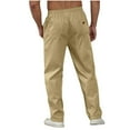 thumbnail image 4 of Jinhomg Gym Workout Pants for Men Big and Tall Comfy Elastic Drawstring Waist Cargo Pants Lightweight Casual Solid Straight Joggers with Pockets Khaki XXXL, 4 of 7