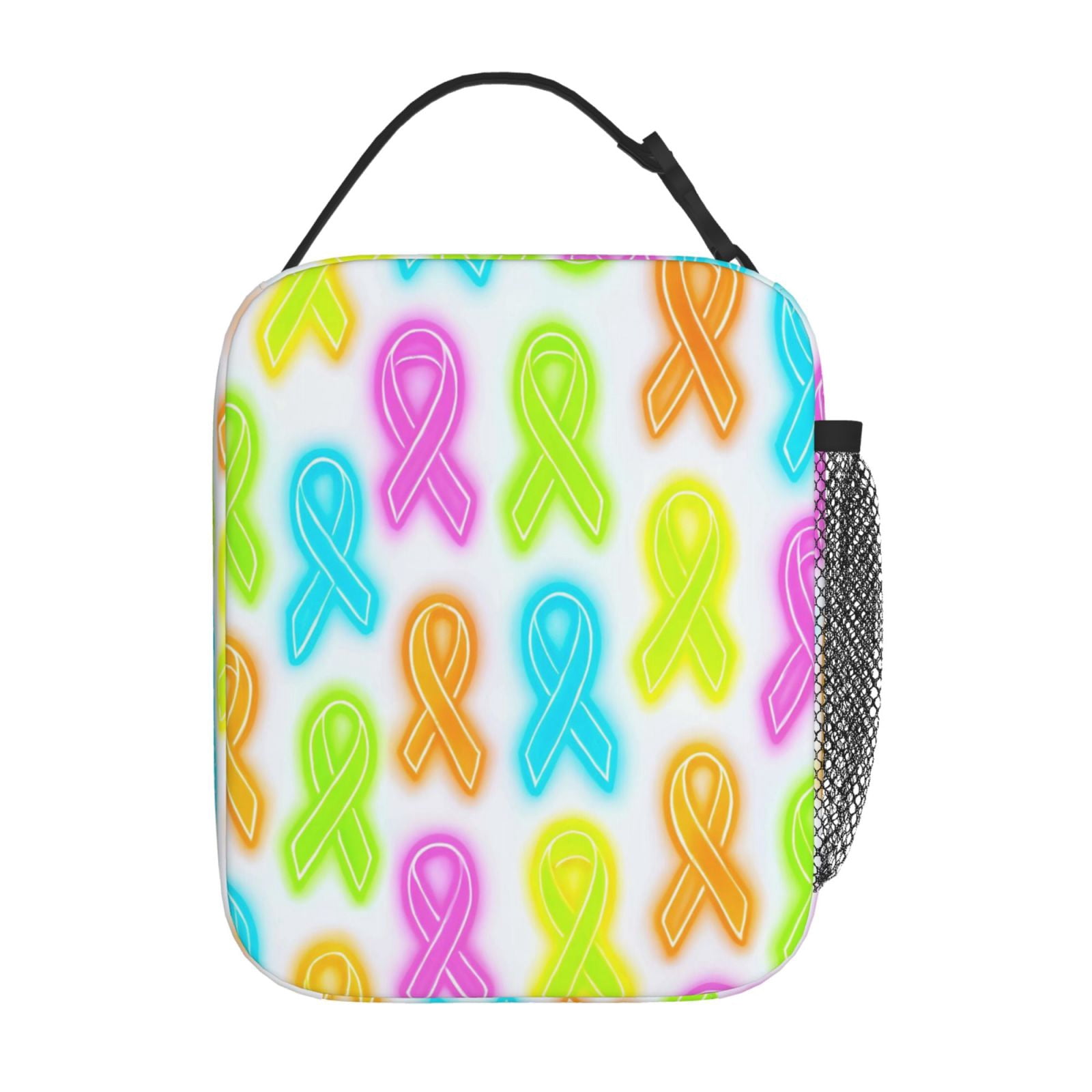 Lunch Bag For Women Men Insulated Portable Lunch Box Bento Box Office Picnic Travel Cooler Bag Cancer Awareness Ribbon Pattern - Neon Vibrance