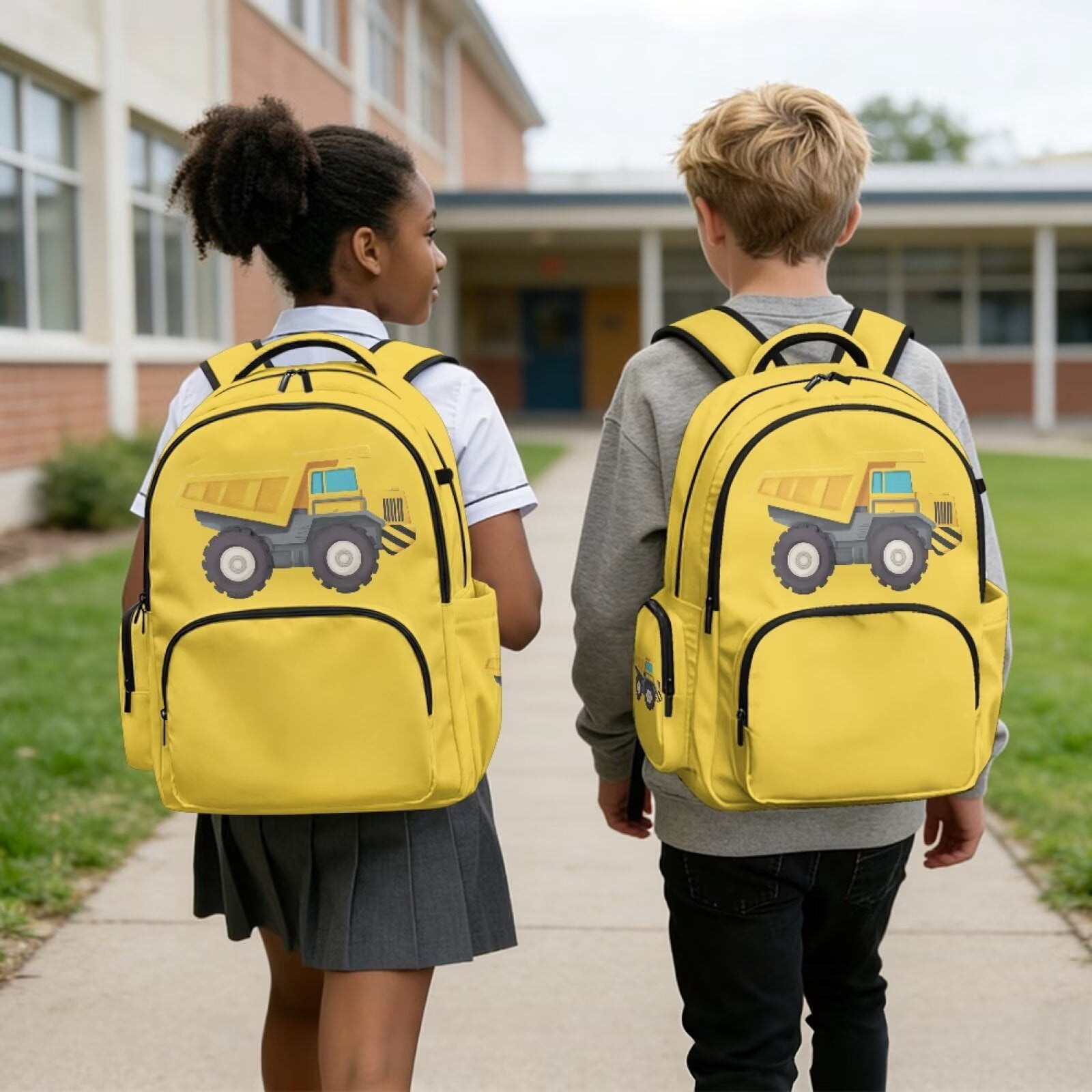 Xixirimido Yellow Cartoon Trunk Print 17" School Backpack for Girls Boys High School Book Bag Cute Backpack Lightweight Middle School Back Pack Daypack Elementary