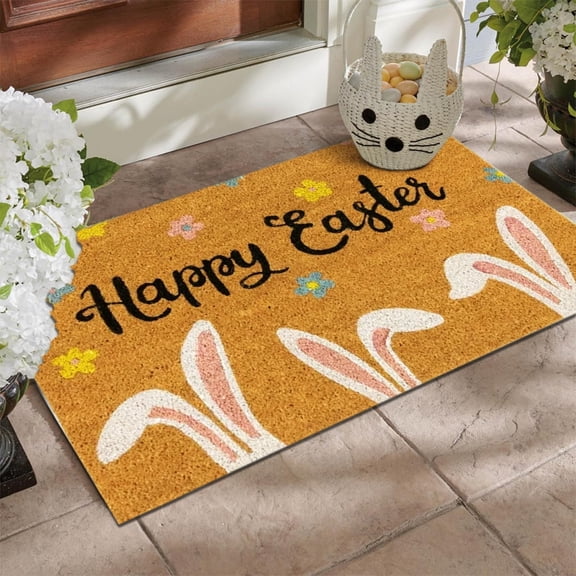 Carpet,Natural Coir Happy Easter Outdoor Doormat 18" x 30" | Non-Skid Rubber Backing for Porch & Front Door | Washable Spring Holiday Welcome Mat,A6,24"W*16"L