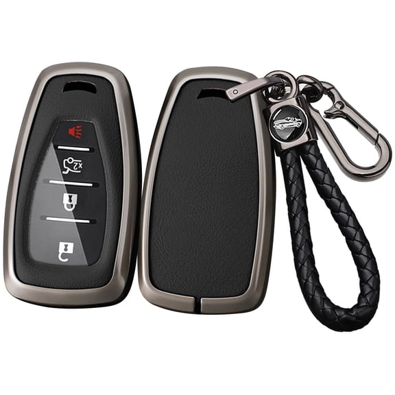 Metal & Leather 3/4/5 Button Key Fob Cover Compatible with Chevrolet Fit for Chevy Malibu Camaro Cruze Trailblazer Traverse Spark Equinox Sonic Volt Bolt Keyless with Weave Keychain