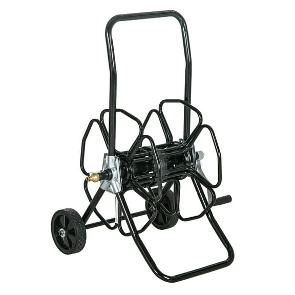 Garden Hose Reel Cart, Outsunny Portable Water Hose Reel with Wheels - Holds 98' 5/8" Hose, Black Black   Steel