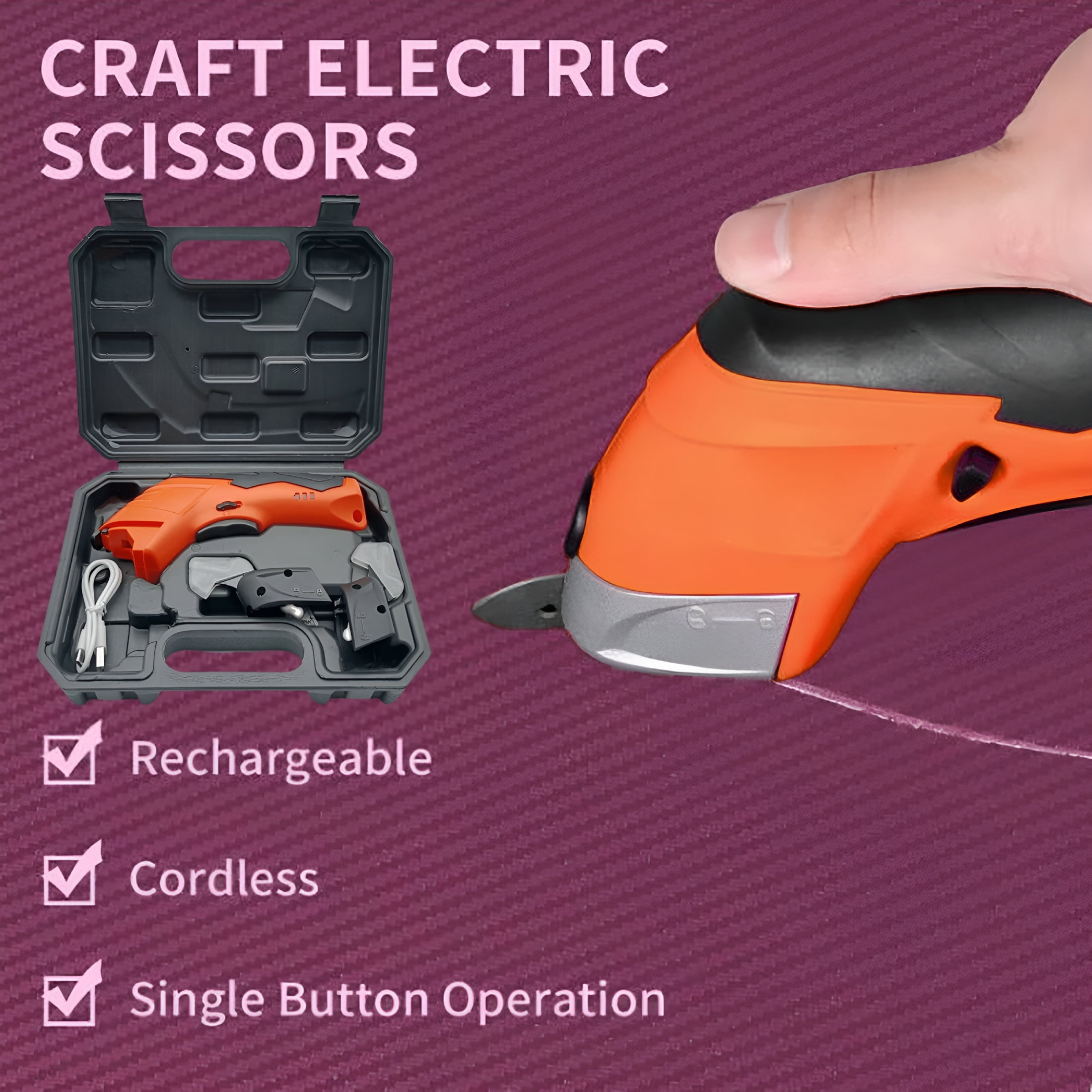 EXLEAF 2026 New Rechargeable Super Scissors,The Ultimate Cutting Tool for Home and Craft,Cordless Scissors for Cardboard Paper Carpet Vinyl Leather Wire Fabric (Equipped with 1 Blade-Orange)
