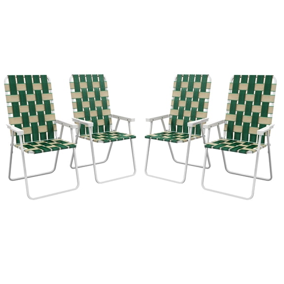 Set of 4 Patio Folding Chairs, Classic Outdoor Camping Chairs, Portable Lawn Chairs w/ Armrests, Green
