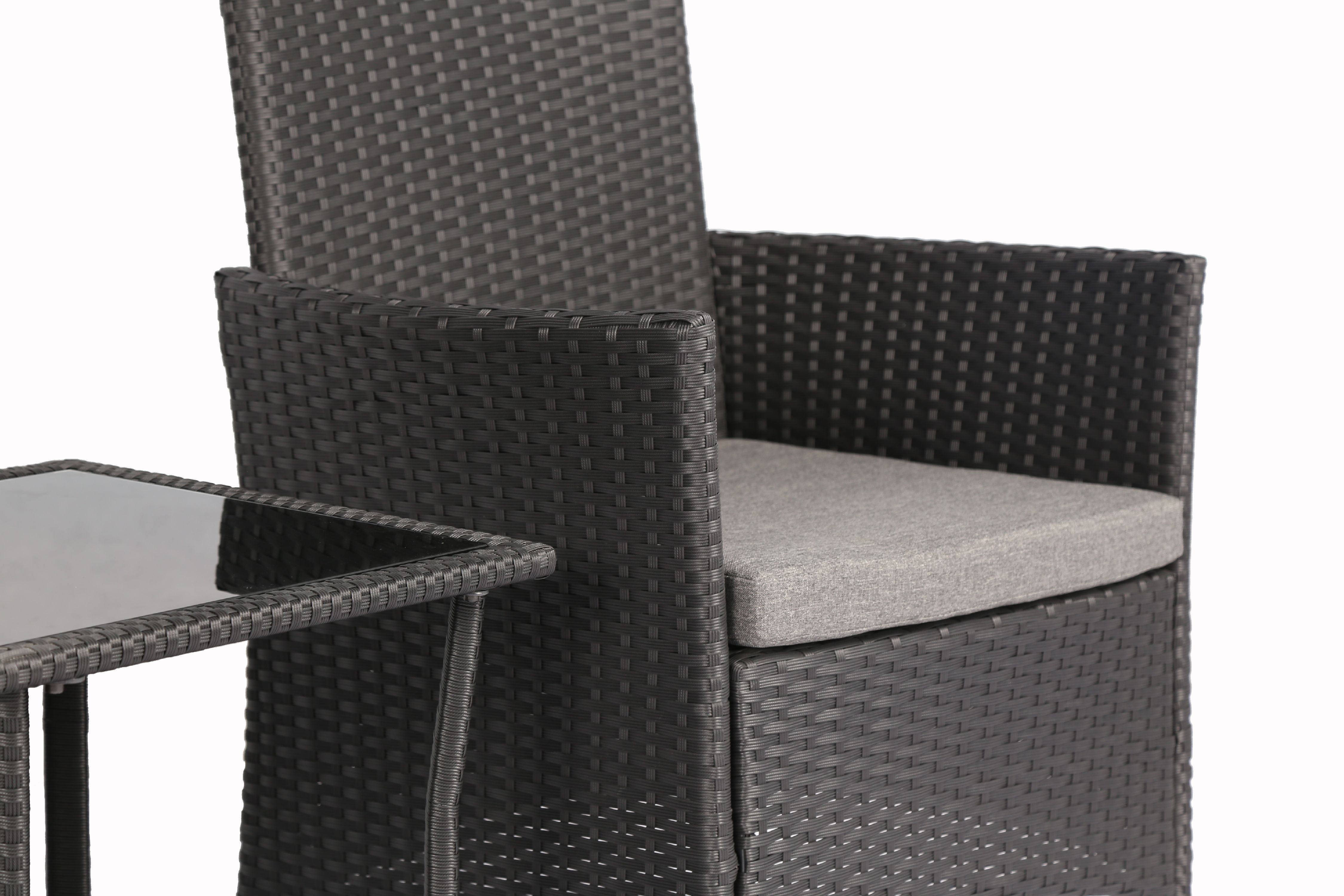 Q16 Black Baner Garden 3 Pieces Outdoor Furniture Complete Patio Cushion PE Wicker Rattan Garden Dining Set Full