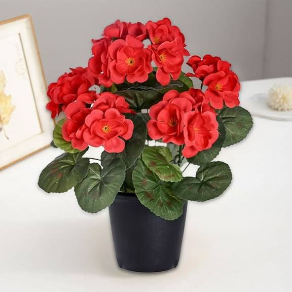 Yonrjhukm Artificial Faux Outdoor Flowers Plants for Spring Summer Decoration, Realistic Silk Camellia Geranium Look for Planter Outside Front Door Porch Balcony, Lifelike Potted Plants