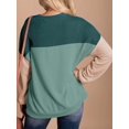 thumbnail image 4 of Womens Fashion 2025 Color Block Long Sleeve Crewneck Knitted Casual Loose Pullover Shirts Tops Green XL, 4 of 5