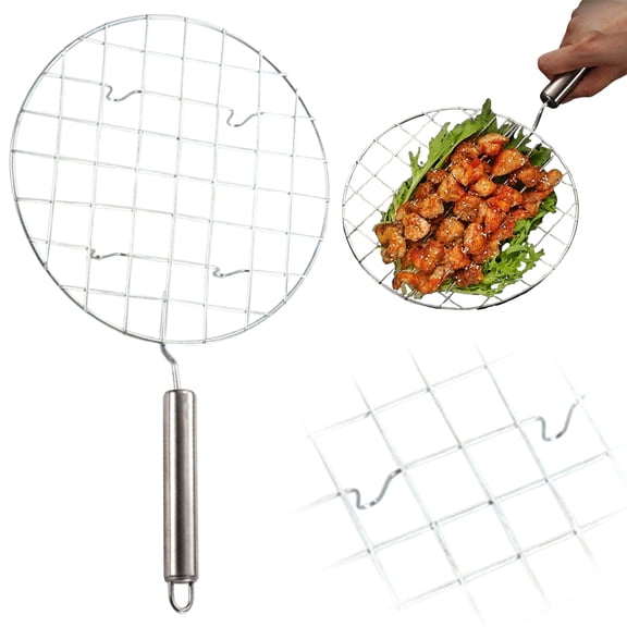Stainless Steel Multi-Functional Wire Steaming Cooling and Baking Barbecue Rack Round Wire Roaster Rack Grill Round Shape (Silver)