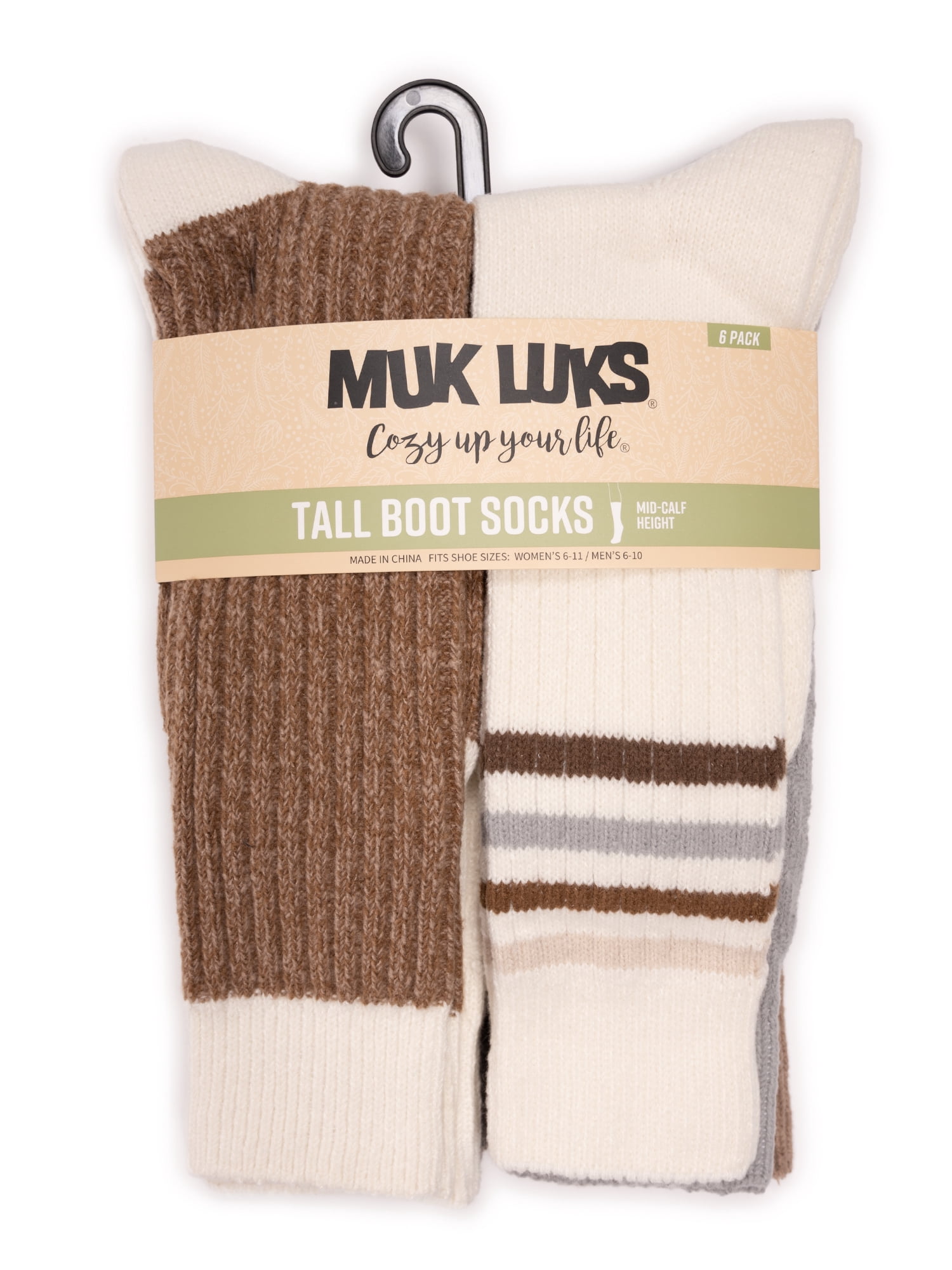 MUK LUKS Women's Mid-Calf Tall Boot Socks, 6-Pack, Fits Shoe Sizes 6-11