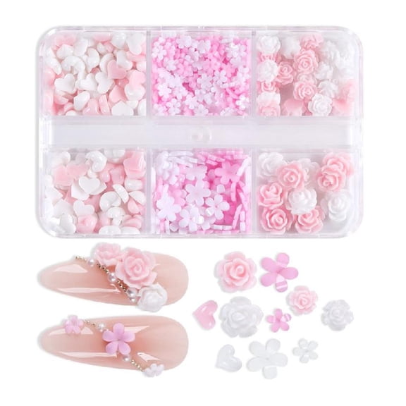 JZROCKER 6 Grids Heart Nails Charm Lovely Flowers Nails Art Charm Manicure Supplies Nails Art Decorations for Acrylic Nails