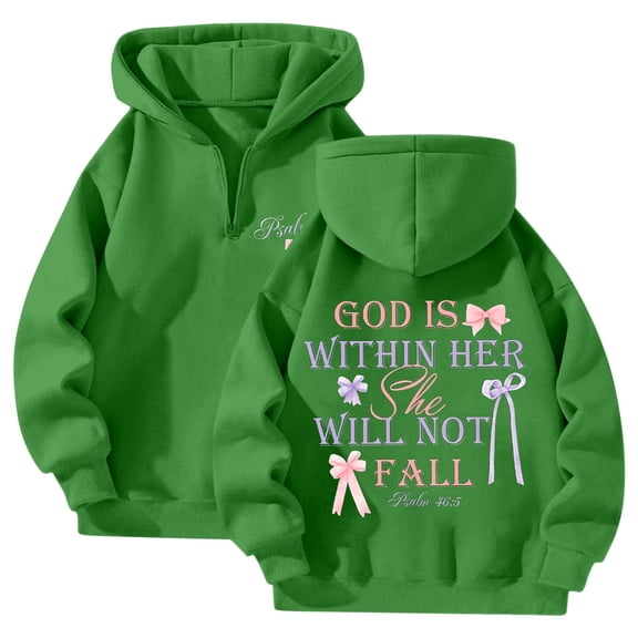 LEKDFST Zip Up Hoodie Women Christian Trendy Graphic Oversized Sweatshirt Long Sleeve Y2K Quarter Zip Pullover Tops Green XL