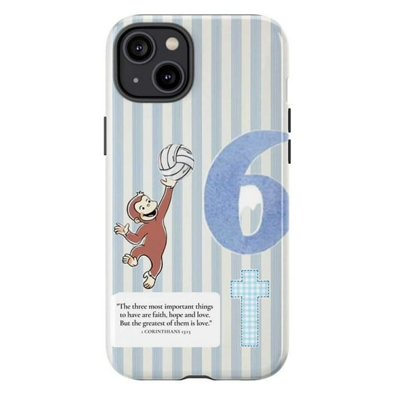Curious Monkey Number 6 Phone Case, Volleyball 1 Corinthians 13:13 Faith Quote Cover for iPhone 17 16 15 14 13 12 11 Pro Plus Mini