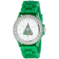 Women's 5573_xmasgreentree Holiday Boyfriend White Dial with Christmas Tree and Crystals Watch