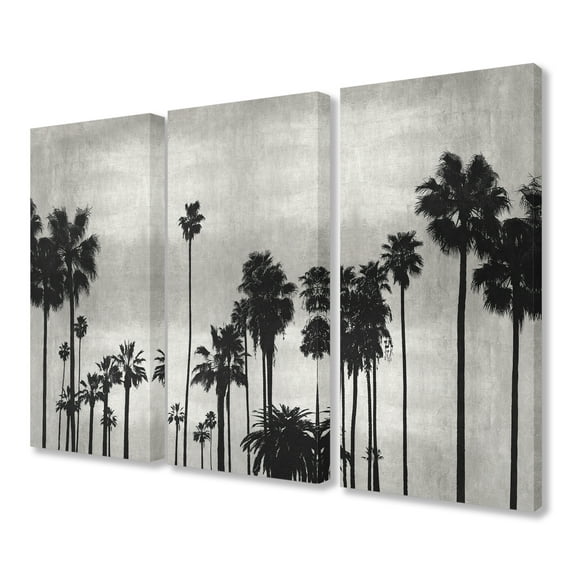 The Stupell Home Decor Collection Black and White Photography Palm Tree Silhouette Scene Triptych Stretched Canvas Wall Art Set, 16 x 1.5 x 24