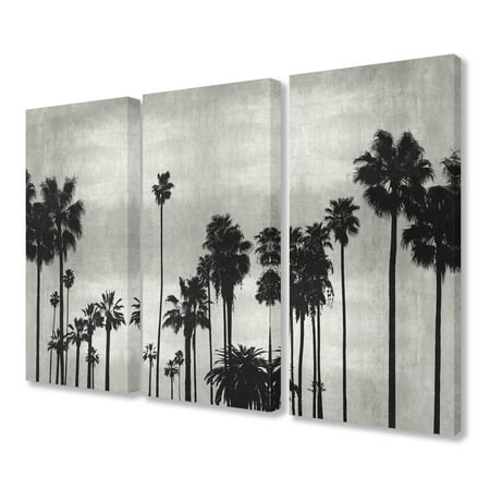 Photographic Canvas Art - The Stupell Home Decor Collection Black and White Photography Palm Tree Silhouette Scene Triptych Stretched Canvas Wall Art Set, 16 x 1.5 x 24