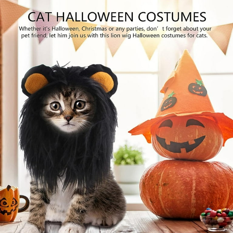 Cat Halloween Costumes Black Lion Mane Wig Pet Costumes Hat for Halloween Christmas Dress Up Accessories Decoration for Kitten Dogs Black L