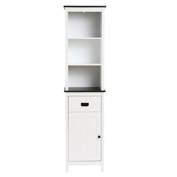 LuxenHome White Wood 63-Inch Tower Bathroom Cabinet