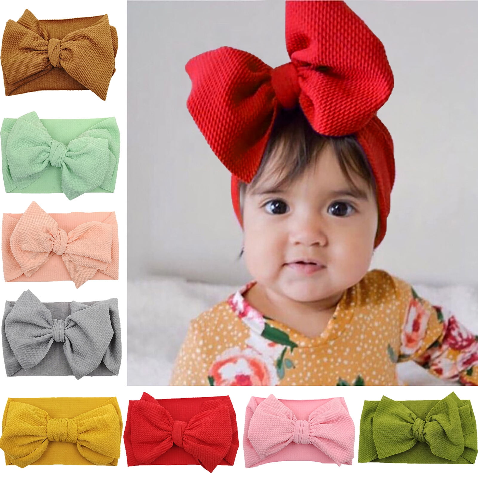 Newborn Bow Knot Baby Elastic Headband Headwear Girl Turban Nylon Hairband 