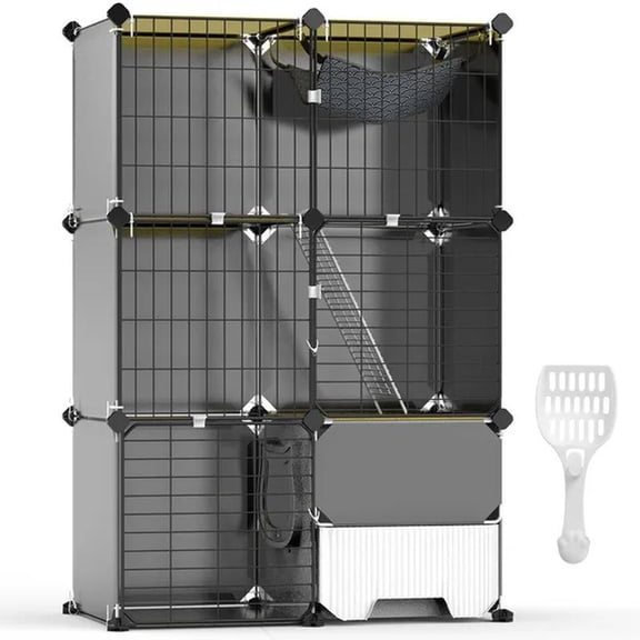 3 Tier Cat Cage Indoor with Litter Box Hammock Detachable Metal Wire Cat Kennel Cat House Cat Enclosure with Ladder