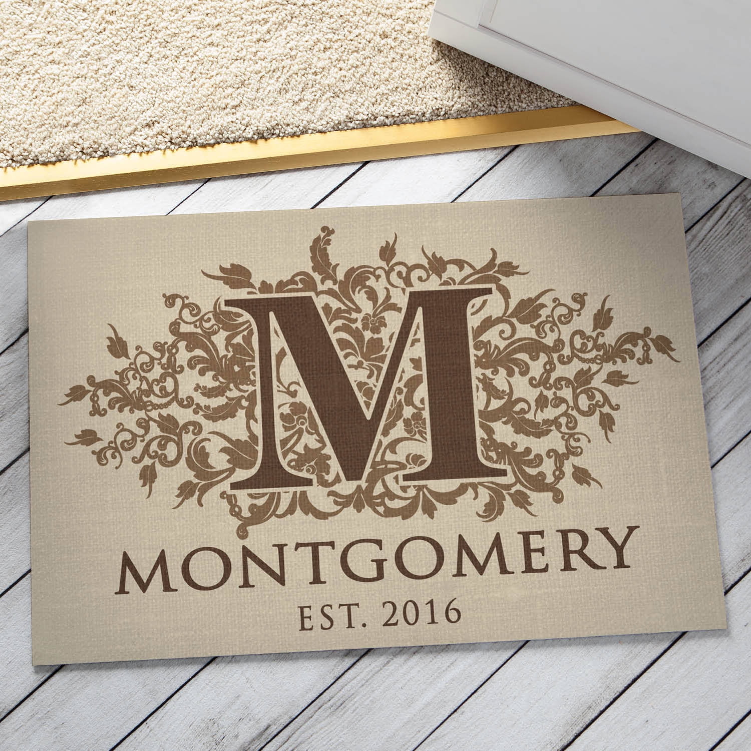 Personalized Doormat Floral Initial Indoor Outdoor Welcome Mat