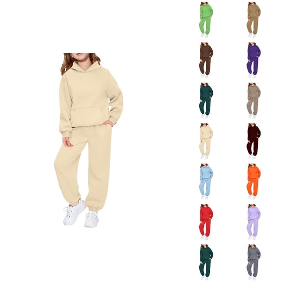 Girls Boys Sweat Suit 2025 Fashion Solid Color Hoodie Sweatpants Joggers 2 Piece Matching Sweatsuit Kids Lounge Set