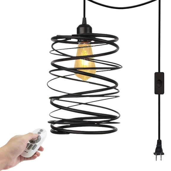 Kiven 1-Light Plug in Pendant Light,Industrial Hanging Light with 15FT Cord, Remote Control, Dimmable Ceiling Pendant Light for Bedroom Hallway Kitchen Island, E26 Socket