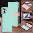 thumbnail image 7 of For iPhone 17 RFID Blocking Protective Purse 2-in-1 Detachable Bicolor Wallet Case Magnetic Flip Cover Multi-Card Slots Pocket With Wrist Strap Phone Case,Green,For iPhone 17, 7 of 7