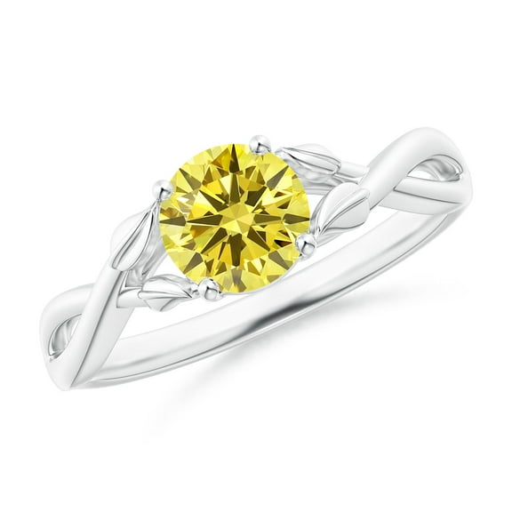ANGARA IGI Certified Lab Grown 1 Ct Yellow Diamond Crossover Ring with Leaf Motifs in 925 Silver for Women (Size-6.4mm| Clarity-VS) | Anniversary, Jewelry Gift for Women | Yellow Diamond Ring
