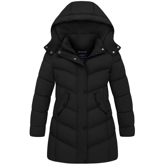 Wantdo Girl's Coat Recycled Winter Coat Warm Winter Jacket Hooded Puffer Coat Black 10/12