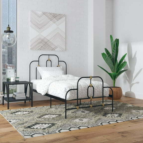 Novogratz Boutique Olivia Metal Bed, Twin, Black and Gold