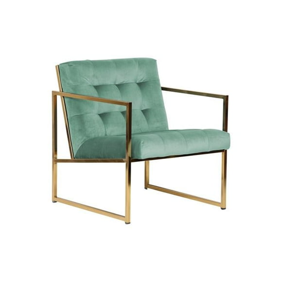 LeisureMod LA18BU 29 x 26 x 26 in. Lexington Tufted Velvet Accent Armchair with Gold Frame&#44; Turquoise
