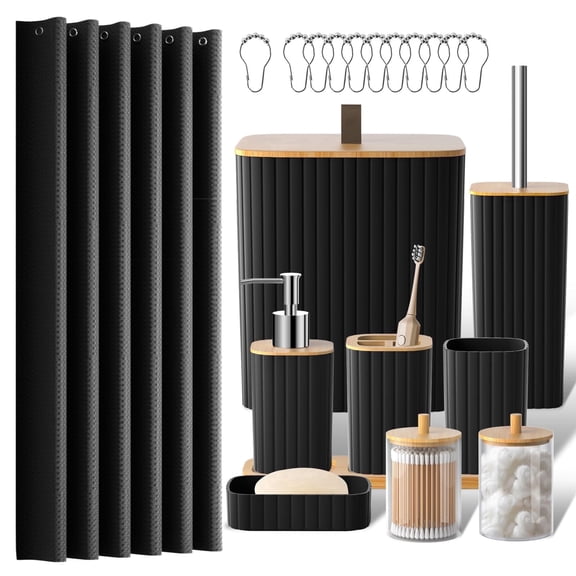Hadint 22PCS Black Bathroom Set,Bathroom Accessories Set, with Shower Curtain, Stylish Bath Decor for Home