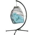 thumbnail image 3 of Barton Egg Swing Chair With Stand, Hanging Egg Chair Outdoor, Rattan Wicker Patio Hanging Basket Hammock Chair With Aluminum Steel Frame & UV Resistant Cushion For Indoor Bedroom Balcony, Aqua, 3 of 8
