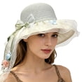 thumbnail image 4 of Koadzawe Women's Wide Brim Sun Hat, Straw Beach Cap with Ruffled Organza Brim and Floral Appliques, Elegant Fairy Hat with Long Lace Tail for Tea Party, Garden, and Vacation White One Size, 4 of 5