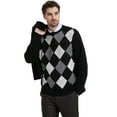 thumbnail image 4 of Kallspin Men's Argyle Crewneck Knit Sweater Wool Blend Long Sleeve Pullover Sweaters(Black,Large,Tall), 4 of 7