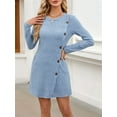 thumbnail image 4 of Long Sleeve Dress for Women Tunic Sweater Dresses with Pockets Fashion Buttons Side Blue XL, 4 of 9