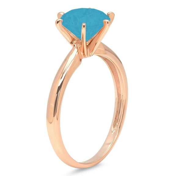 1 ct Round Cut Simulated Turquoise Solitaire Engagement Ring for Women in 14K Rose Gold