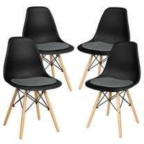 Gymax 4PCS Mid Century Modern DSW Chair Dining Chair Furniture W/ Linen Cushion Black