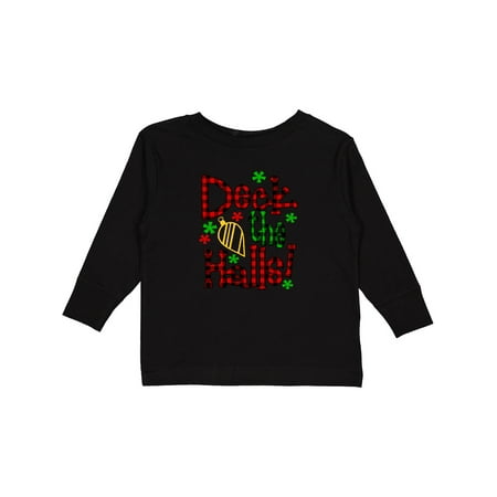 

Inktastic Deck the Halls in Green and Red Plaid with Christmas Bulb Boys or Girls Long Sleeve Toddler T-Shirt